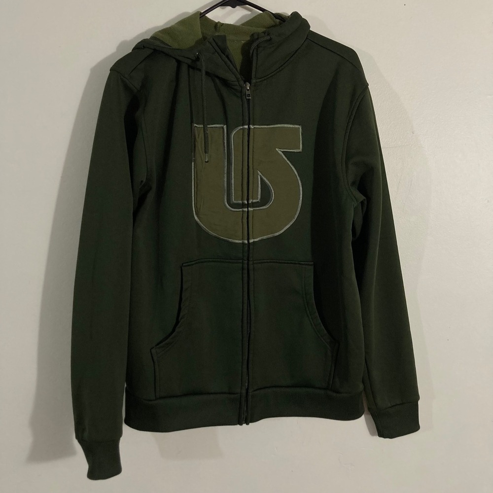 Burton Full Zip Hoodie Mens Large Green Logo Fleece Hooded Sweatshirt SKATER